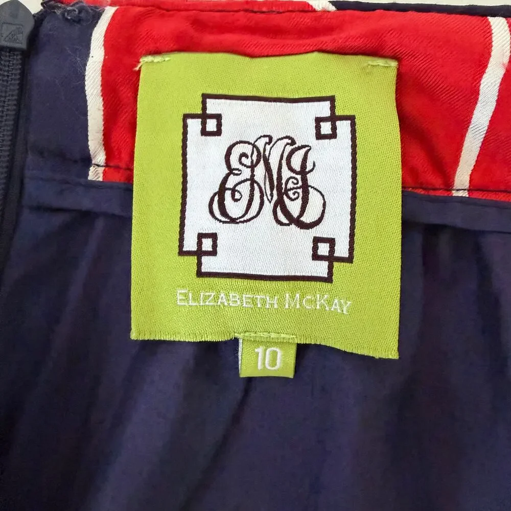 Elizabeth McKay 100% Silk Geometric Color Block Skirt Red Navy Size 10